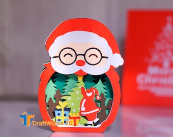 Weihnachtsmann 3D Pop-up Weihnachtskarten Vorlage - DIY Papierschnitt (Digitaler Download)