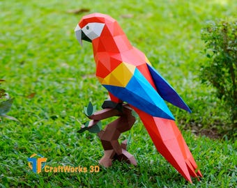 Papercraft Macaw PDF, SVG Templates for Cricut Projects, Parrot Low Poly, 3D Bird SVG Sculpture Paper Model, Trophy, Macaw Origami Cardstock