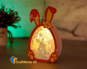 ウサギのイースターエッグ シャドーボックス SVG、3D レイヤード ペーパー ランタン (デジタル ダウンロード)