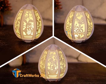 Easter Egg Lantern SVG Set, Rabbit & Floral Designs (PDF Template)