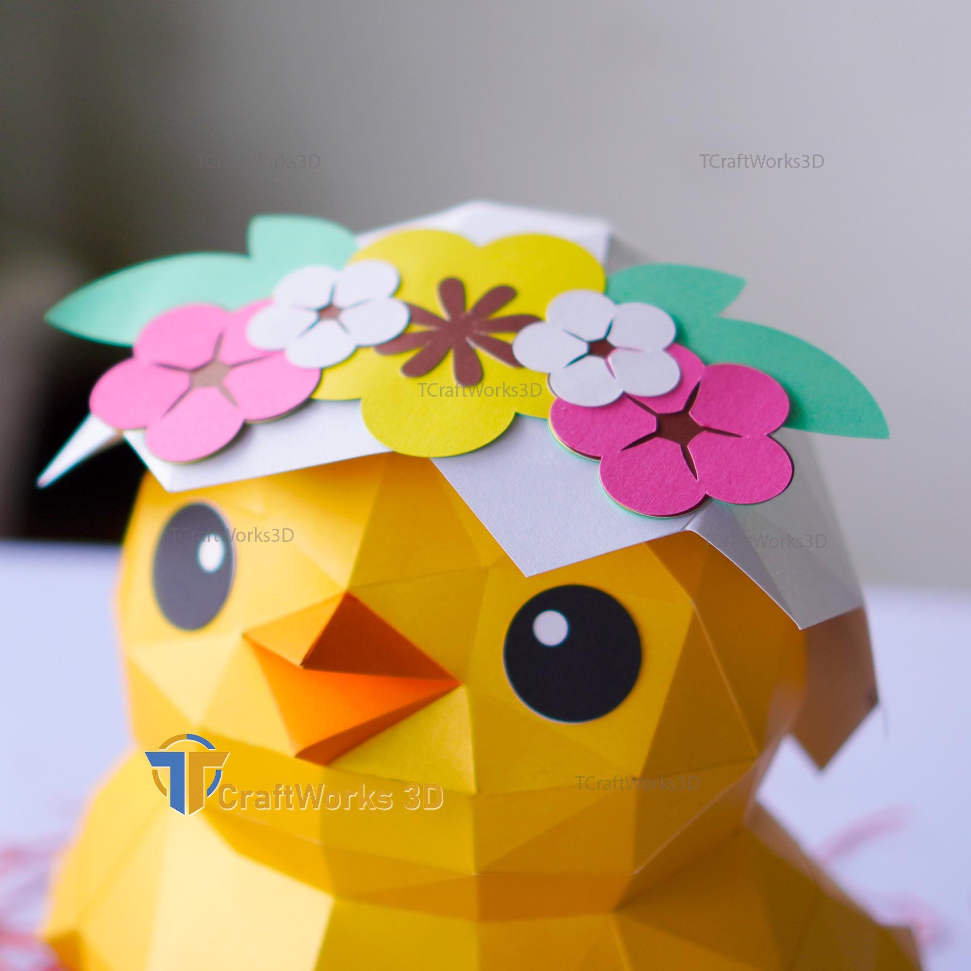 Easter Chick Papercraft SVG Template – DIY Low Poly 3D Chick With Eggs ...