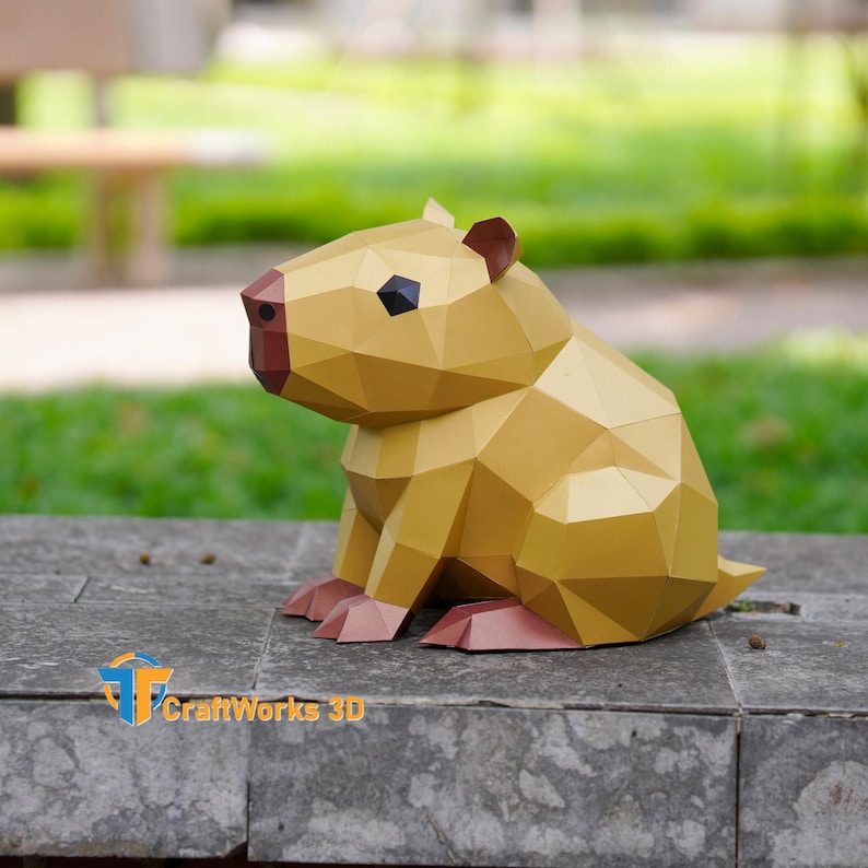 3D Capybara Papercraft SVG PDF Template DIY Low Poly Animal Model for