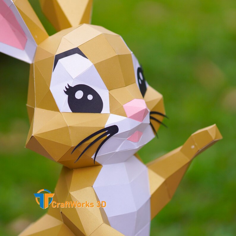 Low Poly Easter Bunny Hugging Egg Papercraft Template – 3D Rabbit SVG ...