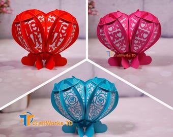 Heart Lantern SVG Template, DIY Paper Cut, 3D Valentines Decor (PDF, Studio)