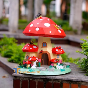 Mushroom House Papercraft SVG Template – DIY Low Poly 3D Fairy House PDF for Cricut