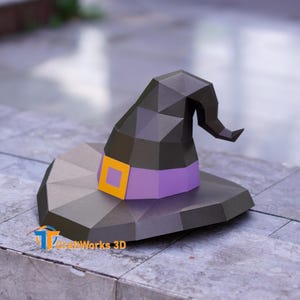 Lågpoly häxhattpapperspyssel – 3D Halloweendekoration (PDF, SVG)