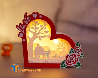 Couple Heart Shadow Box SVG, Valentine's Day Lightbox (PDF Template)