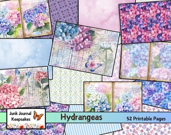 Hydrangeas, Junk Journal, Digital Download, Scrapbooking, Floral, Printable, Ephemera, Botanical