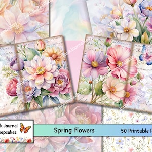 Spring Flowers, Junk Journal, Scrapbooking, Digital Download, Papercraft, Ephemera, Spring, Floral
