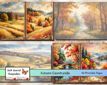 Autumn Countryside, Instant Digital Download, Scrapbooking, Junk Journal Kit, Cardmaking, Ephemera, Autumn, Trees, Leaves