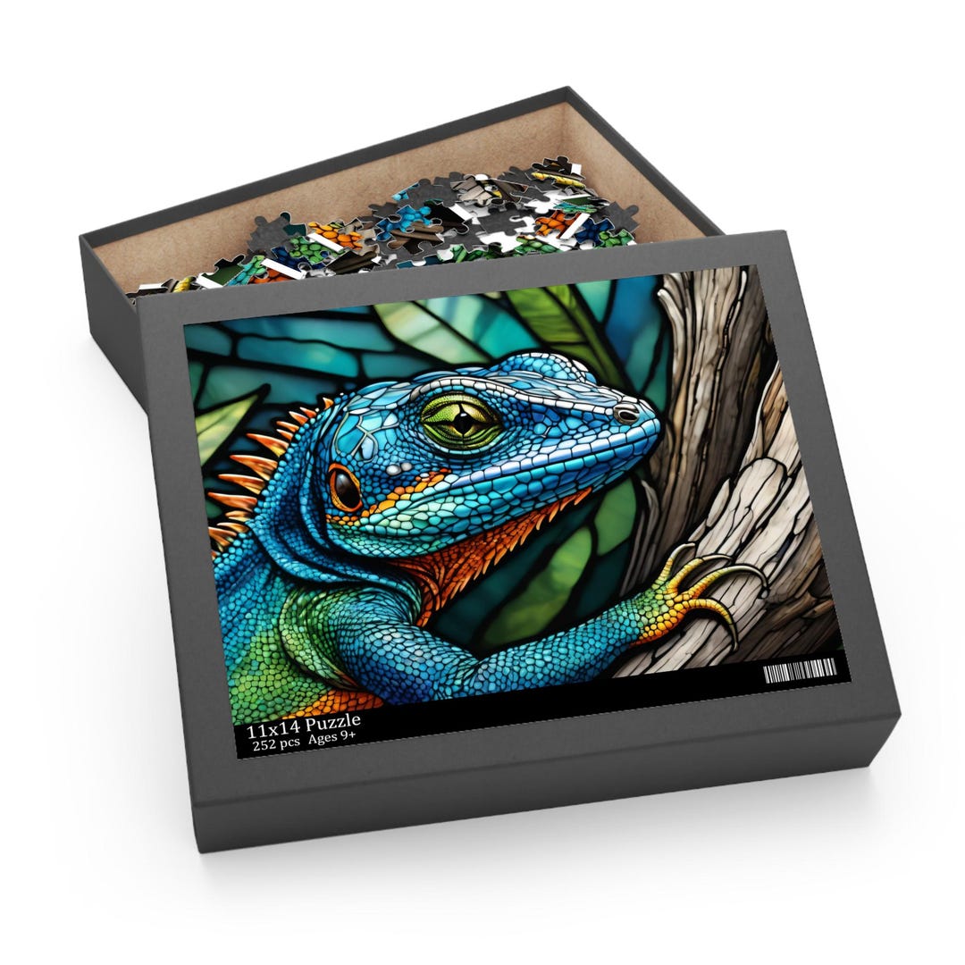 Puzzle 120, 252, 500-piece Colorful Lizard Stained Glass Style Jigsaw ...