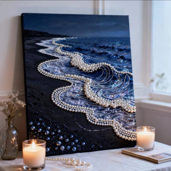 DIY Pearl Ocean Art Kit, 3D Pearl Painting Kit, Ocean Wall Decor, Coastal Craft Kit, Beach House Decor, Creative DIY Gift