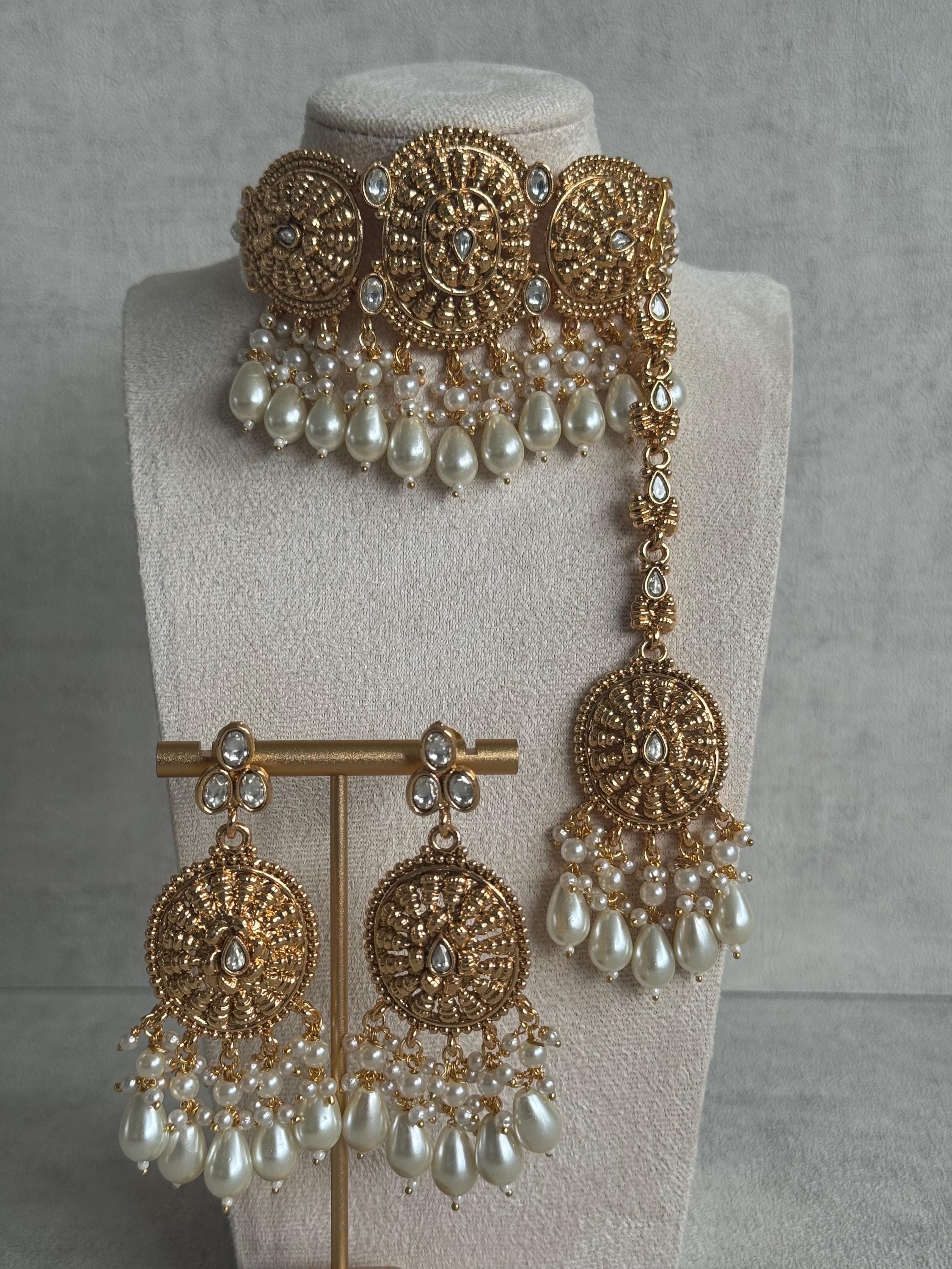 【定価15万円】インポートブライダルアクセサリー4点セット Ayura Designs Tanveer アイボリーゴールド インドジュエリーセット