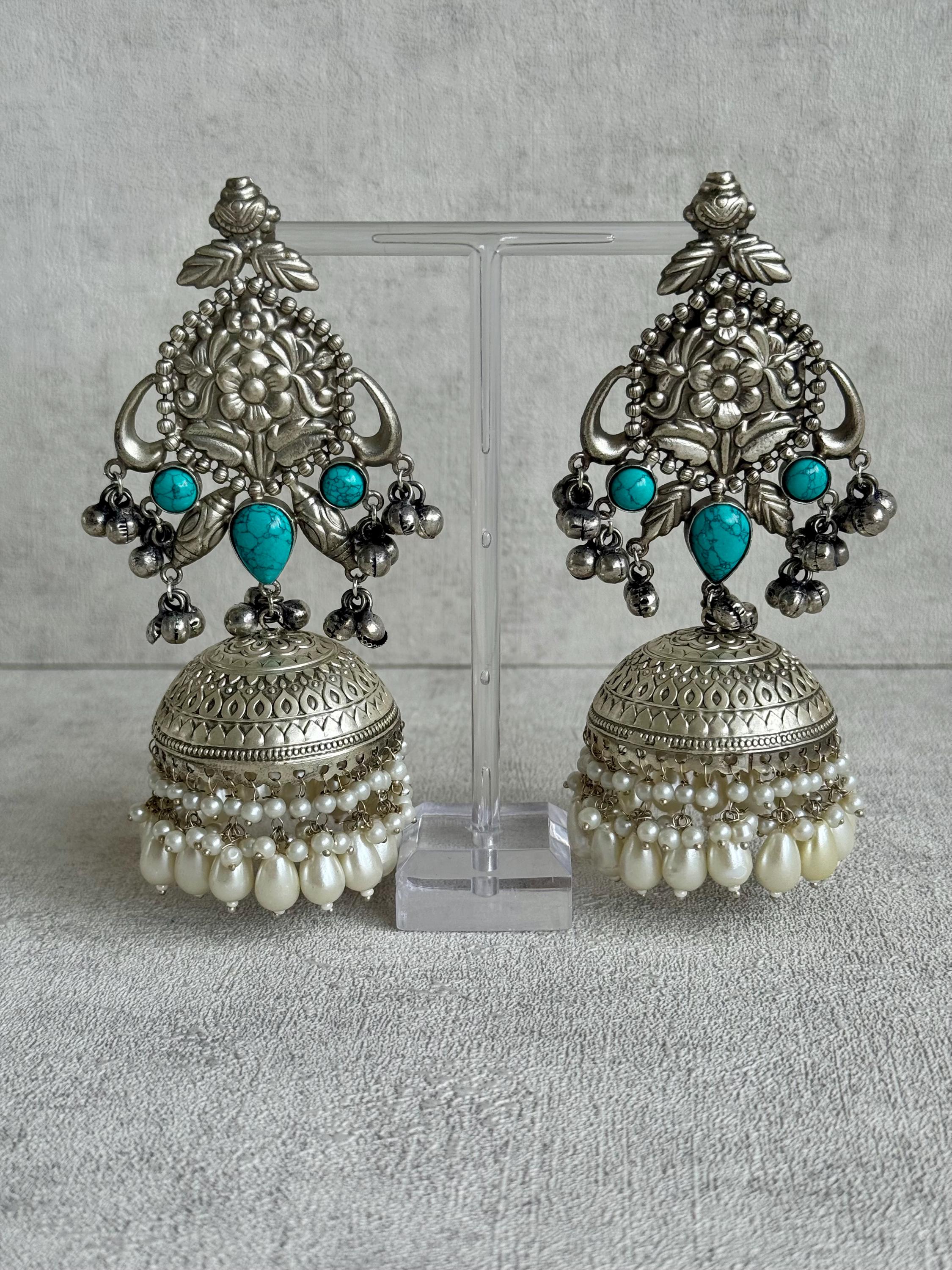 Ayura Designs Raga Earrings – Oxidised Silver Jhumkis With
