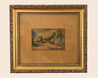Hungarian Watercolor 1912 –Signed Landscape by  Vilibárd Szokol – Early 20th Century European Village Scene – Framed Antique Art