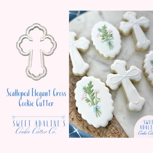 Scalloped Elegant Cross Cookie Cutter – Fancy Cross Cookie Cutter – Baptism Communion Confirmation Cookies – Religious Christian Baking Tool