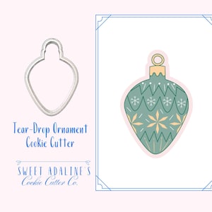 Cortador de galletas con forma de lágrima: cortador de galletas con forma de adorno navideño para repostería navideña. Herramienta retro impresa en 3D para galletas navideñas.