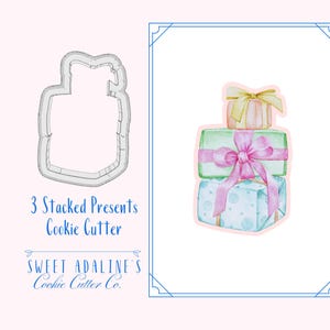 Koekjesvorm voor 3 gestapelde cadeaus – perfect voor verjaardagen, feestdagen en speciale gelegenheden – geschenkdoosontwerp met grote strik
