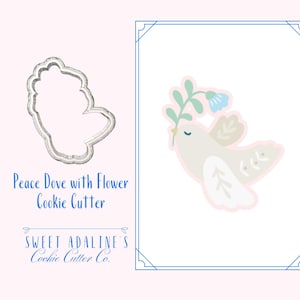 Peace Dove with Flower Cookie Cutter – Baptism, First Communion, Confirmation, Religious Celebration Sugar Cookie Decor – Multiple Sizes