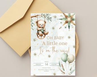 Teddy Bear Baby Shower Invitation - Editable Digital Template, Printable Baby Shower Invite, Customizable Baby Shower Design