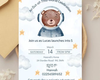 Space-Themed Astronaut Digital Invitation - Editable Digital Template, Printable Birthday Invite, Customizable Birthday Design