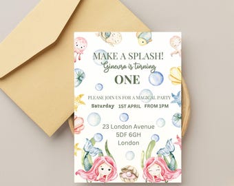 Mermaid Birthday Party Invitation - Editable Digital Template, Printable Party Invite, Customizable Under the Sea Theme