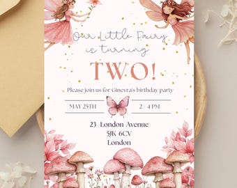 Pink Fairy Tale - Editable Digital Template, Printable Birthday Invite, Customizable Birthday Design