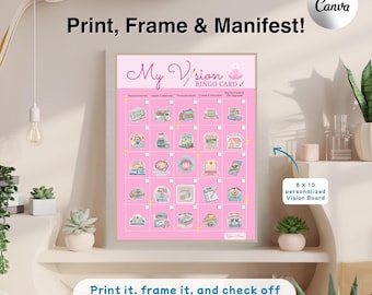 2026 Vision Board Bingo Card Printable, Goal Setting Planner, Vision Board Cards, Manifestation Template, New year intention worksheet