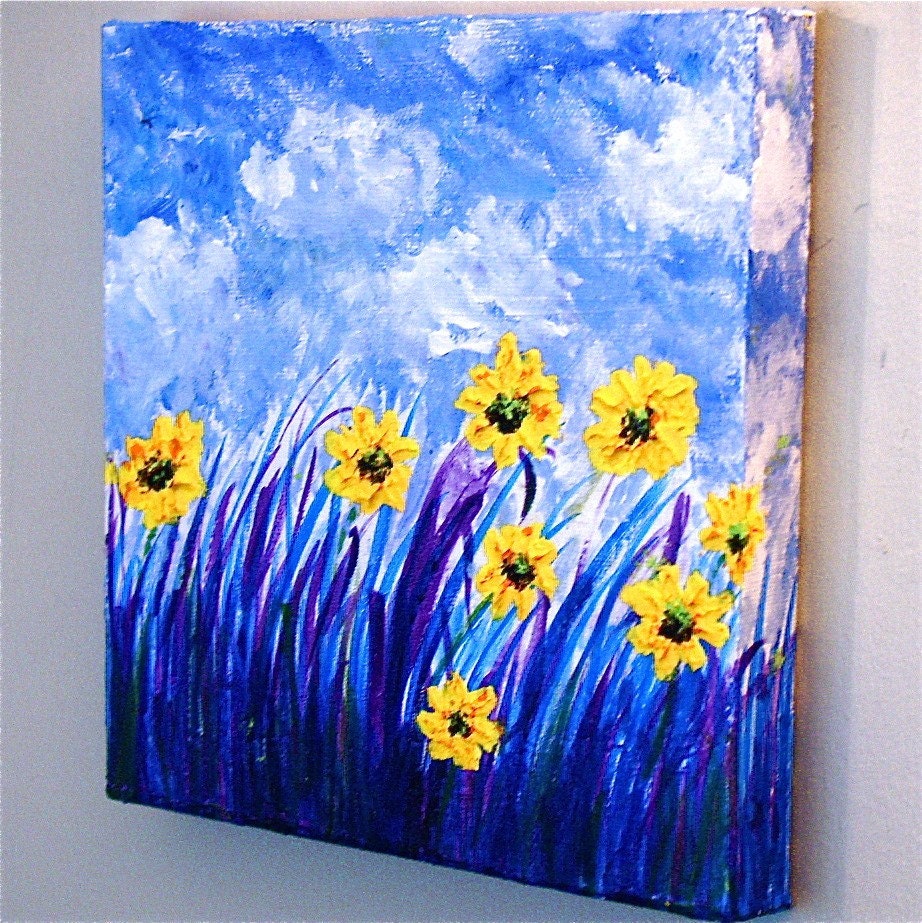 Original Acrylic Painting Flowers Field Impressionism | Etsy