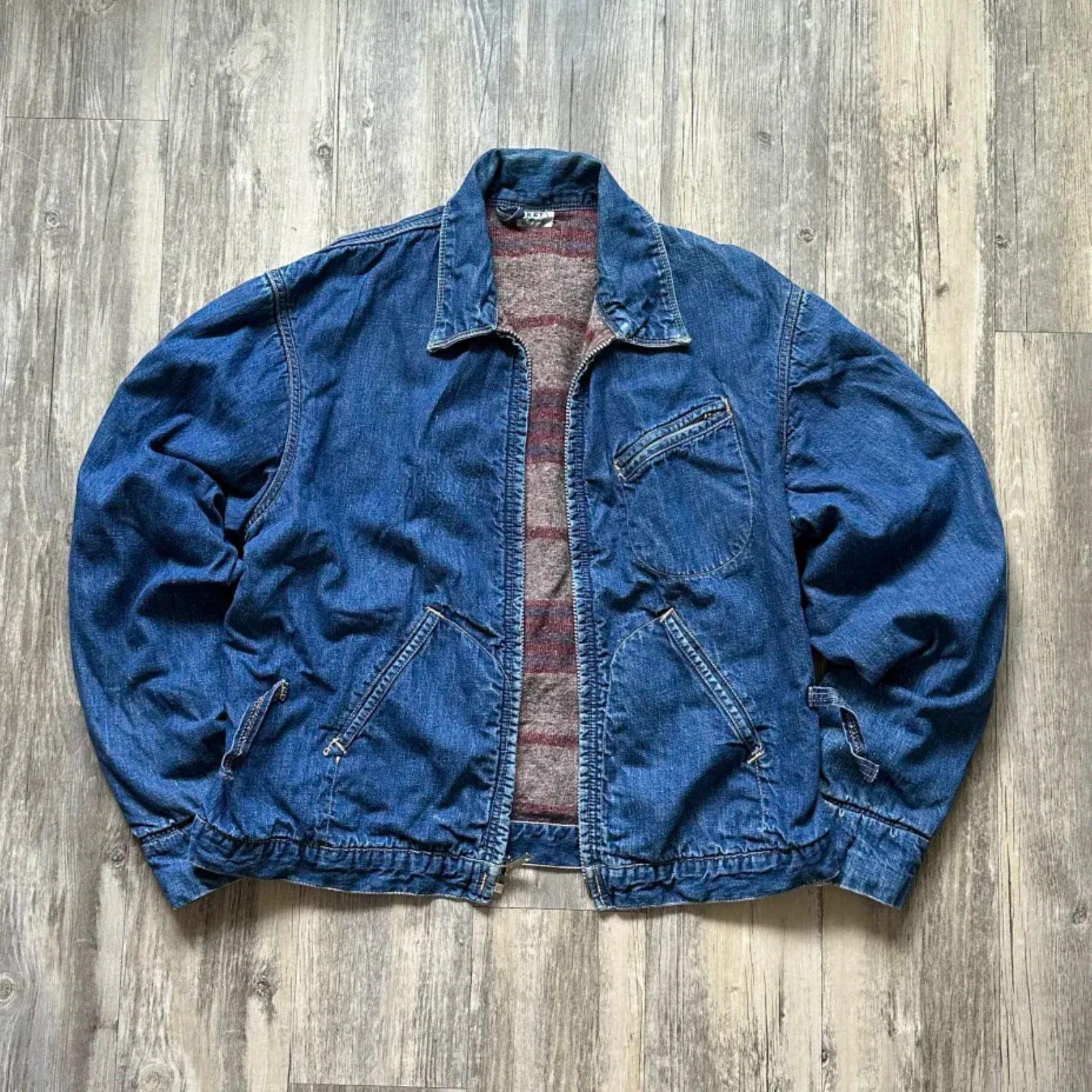 【短丈】VINTAGE WORK JAKET size42 Vintage 30s 40s Damilco Wool Varsity Bomber Jacket Mens