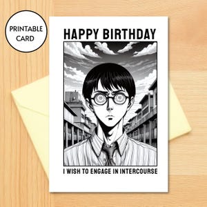 Carte d'anniversaire rapports sexuels - imprimable - carte d'anniversaire drôle d'inspiration manga d'horreur, Uzumaki, Junji Ito, ironique, irrévérencieux, original
