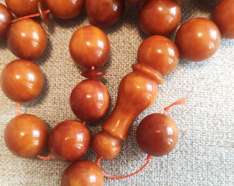 Handmade Baltic Amber Muslim Prayer Beads, Honey Color Tasbih, 33 Round Beads