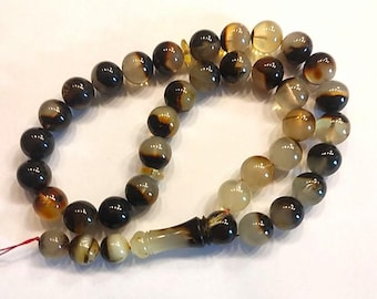 Handmade Baltic Amber Muslim Prayer Beads, Black and Yellow Tasbih, 33 Beads
