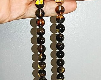 Handmade Baltic Amber Muslim Prayer Beads, Black and Yellow Tasbih, 33 Beads