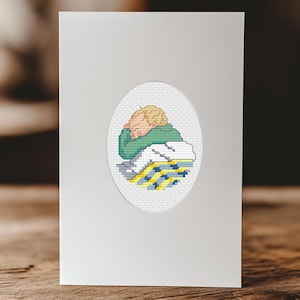 Modèle de point de croix en forme de carte de bébé qui dort bien