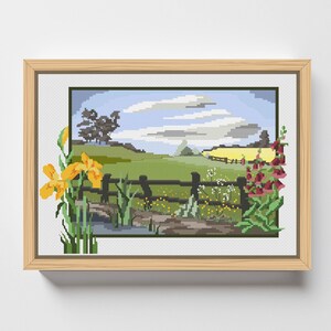 Country Landscape with Pond Cross Stitch Pattern