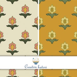 Traditional Tulip Ajrakh Block Print Vector Repeat Abstract Textile Pattern