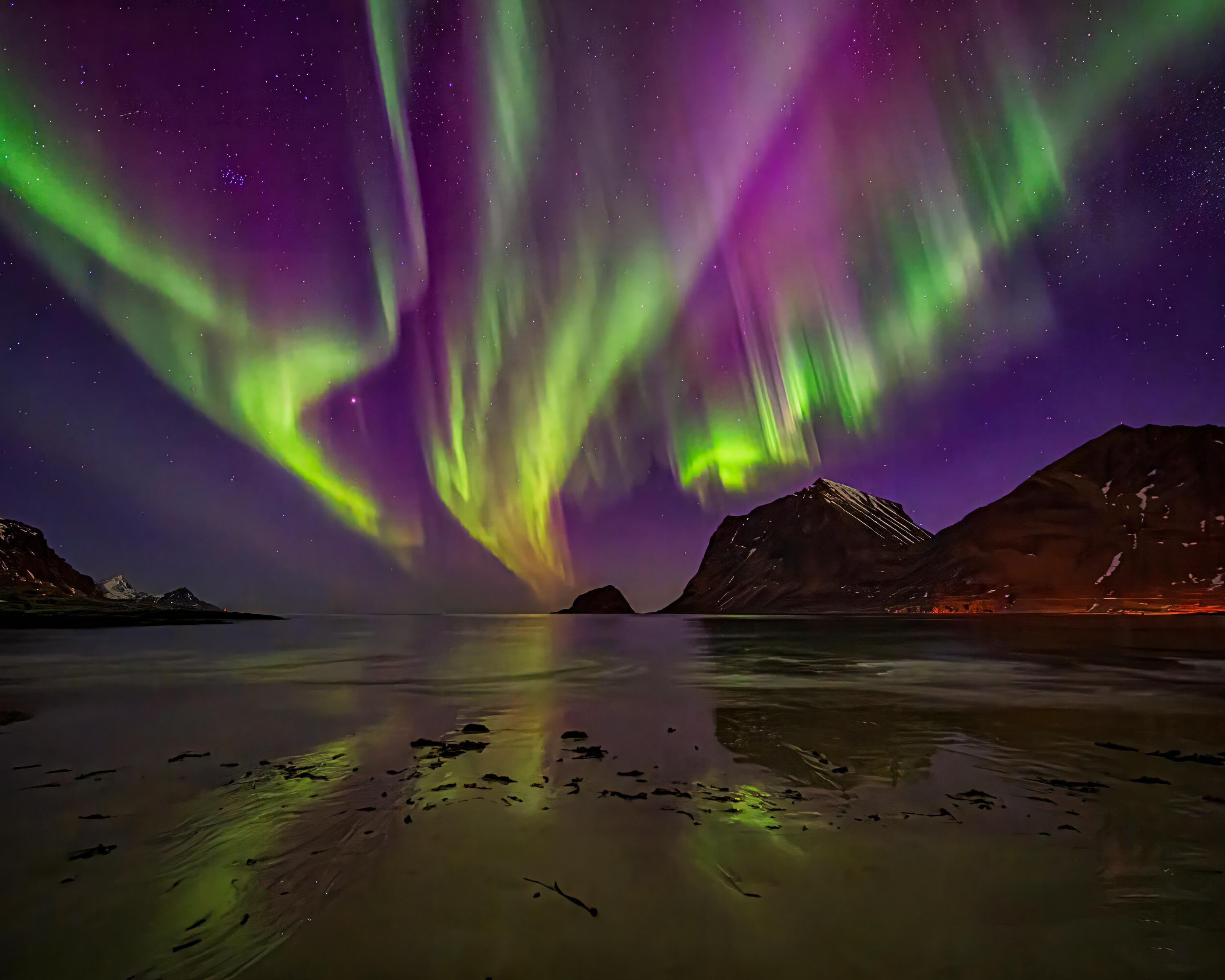Dancing Skies Over Norway's Shores, Northern Lights, Aurora, Vlk