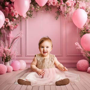 Pink Balloon Digital Backdrop: Newborn, Maternity Photoshoot (JPEG Download 7200x4800px)