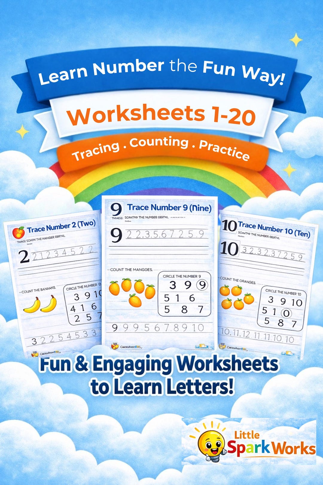 Number Tracing Worksheets 1-20 | Preschool Kindergarten Math Printable