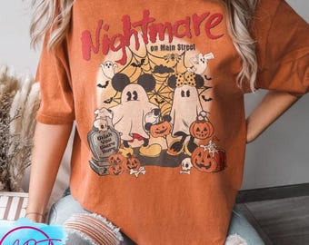 Vintage Mickey Minnie Ghost Halloween Shirt, Retro Disney Nightmare On Main Street Tee, Spooky Season Cute Fall Disney Shirt