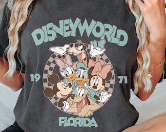 Vintage Disneyworld Est 1971 Comfort Colors-skjorta, rutig Disney-skjorta, Disneyworld-semesterskjorta, Disney-reseskjorta, Musse Pigg och vänner