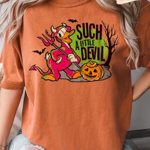 Koszulka Mickey & Friends Donald Duck Halloween, zabawna koszulka Little Devil, upiorna koszulka Disney na imprezę kostiumową Halloween