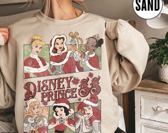 Camiseta navideña vintage con personajes de princesas Disney, camiseta de fiesta navideña de Mickey, regalo familiar de Disneyland, estilo Nanimate.
