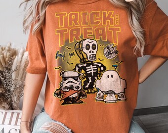 Star Wars Halloween Shirt mit Trick or Treat Kostümen, R2D2 und Darth Vader Spooky Tee