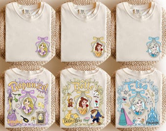 Coquette Bows Disney All Princesses Characters Shirt, Princess Castle, Cinderella Snow White Ariel Belle Rapunzel Tee, Girl Disney Trip Tee