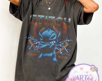 Camiseta gráfica de Stitch con rayo, Camiseta Disney de colores cómodos, Camiseta retro Disney de los 90, Camiseta de la película Lilo y Stitch, Regalo para fans de Stitch