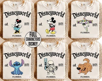 Camiseta retro de personajes de Disneyworld, camiseta de viaje a Disneyworld 2025, camisetas de grupos Disney, camisetas familiares Disney, camiseta de Mickey y sus amigos