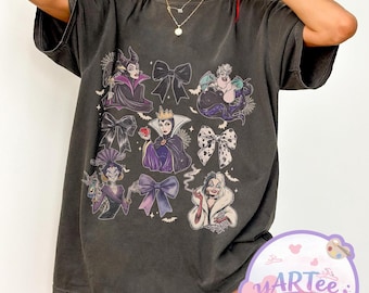 Watercolor Coquette Disney Villains Retro T-Shirt, Disney Evil Friends 2026 Matching Tee, Bad Witch Disney Shirt, Evil Queen Maleficent Top