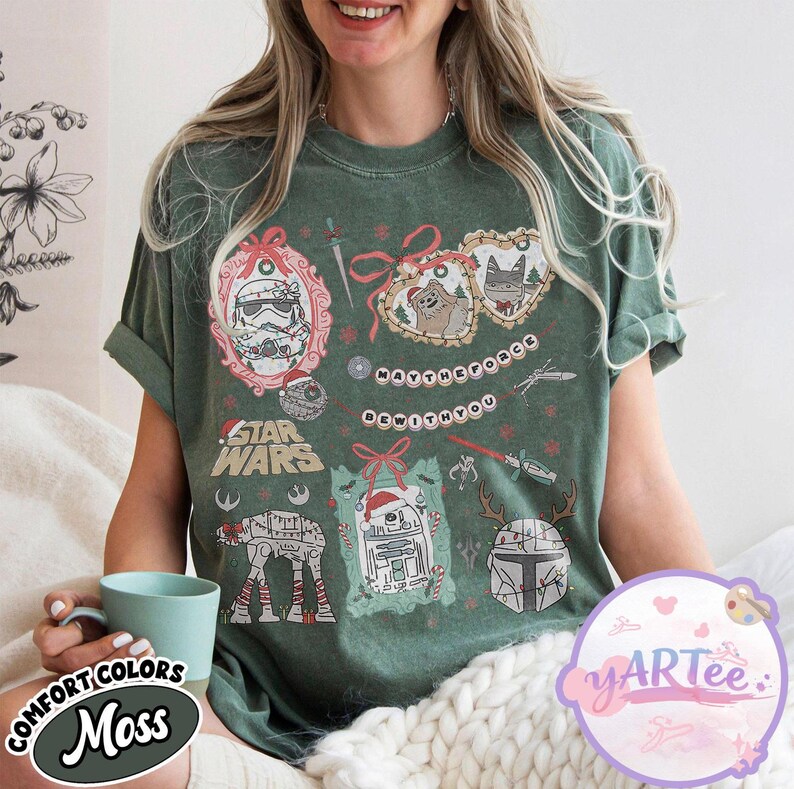 Star Wars Christmas Bows Sweatshirt, Grogu Yoda Disney Holiday Tee, Vintage Star Wars Xmas Light Shirt, Disneyland Christmas Gift image 2